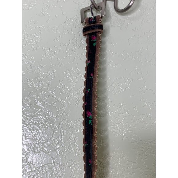 Betsey Johnson Black Brown Skinny Floral Belt Scallop Trim Size Large L - Picture 8 of 12